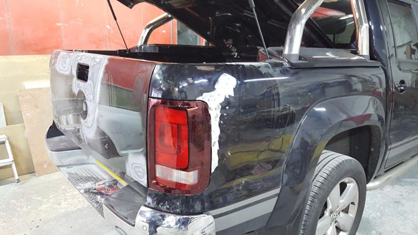 VW Amarok rear panel repair in progress